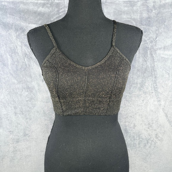 Free People Intimately Sparkle Cami Top Metallic Party Sleeveless Black‎ M/L - Picture 1 of 5